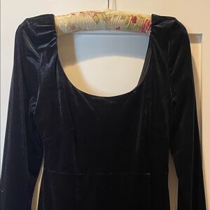 BHLDN Scoop Neck Long Sleeve Side-Slit Velvet Long Dress